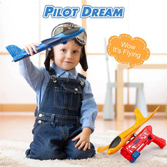 Kids Toys Catapult Plane Gun-style Launching Aircraft Gunner Throwing Aircraft Toys for Boys Birthday Christmas Gifts