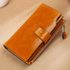 Image of RFID Blocking Genuine Leather Women Wallet Long Lady Leather Purse Brand Design Luxury Oil Wax Leather Female Wallet Coin Purse Shopping