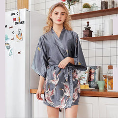 Fashion Women's Summer Mini Kimono Robe Lady Rayon Bath Gown Yukata Nightgown Sleepwear Sleepshirts Pijama Mujer Size M-XXL Shopping