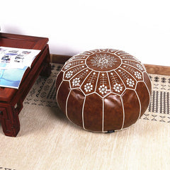 Home Decor Moroccan PU Leather Pouf Embroider Craft Ottoman Footstool Mediterranean Style Artificial Leather Unstuffed Cushion