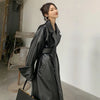 Image of Lautaro Long oversized leather trench coat for women long sleeve lapel loose fit Fall Stylish black women clothing streetwear Shopping