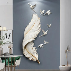 Nordic FRP Wall Resin Feather Murals Home Livingroom TV Sofa Background Wall Sticker Crafts Restaurant Wall Hanging Decoration