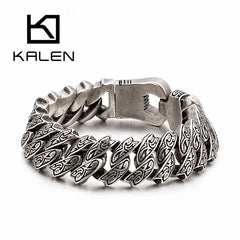 KALEN Punk 20mm Chunky Link Chain Bracelet Men Stainless Steel Myterious Symbol Charm Bike Chain Biker Armband Male Jewelry