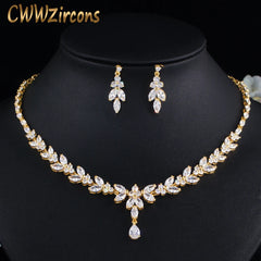 CWWZircons Top African Cubic Zirconia Leaf Drop Women Party Wedding Necklace Bridal Jewelry Set Dubai Gold Color Jewellery T442 Shopping