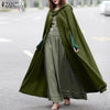 Image of ZANZEA Women Poncho Winter Hooded Open Front Cloak Loose Solid Long Coat Hoodies Cosplay Outwear Christmas Casual Cape Shopping