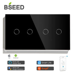 Bseed EU Wifi Touch Switches 4 Gang Light Switch Crystal Led Panel Smart Wall Switches Home Gadgets Alexa APP Control