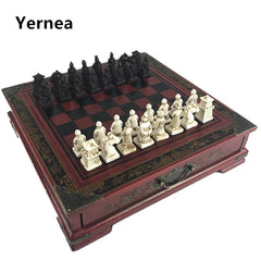 New Wood Chess Chinese Retro Terracotta Warriors Chess Wood Do old Carving Resin Chessman Christmas Birthday Premium Gift Yernea Shopping