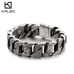 KALEN Punk 20mm Chunky Link Chain Bracelet Men Stainless Steel Myterious Symbol Charm Bike Chain Biker Armband Male Jewelry Shopping