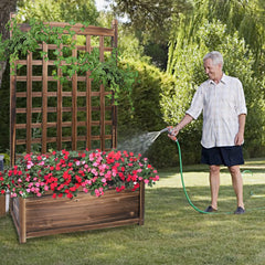 Large Wood Planter Free Standing Plant Raised Bed with Trellis for Garden Yard Shopping