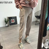 Image of BGTEEVER Winter Thicken Women Pencil Pants Wool Pants Female Autumn High Waist Loose Trousers Capris Soft Good Fabric Shopping