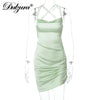 Image of Dulzura Satin Women Strap Mini Dress Ruched Lace Up Cross Bandage Backless Bodycon Sexy Party Elegant 2023 Club Christmas Slim Shopping