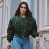 Image of 2020 stylish lady autumn winter merodi  green short jackets women fashion long sleeve zipper bomber jacket outwear women's coat Shopping