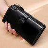 Image of RFID Blocking Genuine Leather Women Wallet Long Lady Leather Purse Brand Design Luxury Oil Wax Leather Female Wallet Coin Purse Shopping