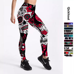 Qickitout 12% Spandex Fashion Cartoon Ice Cream God Horse Skull Digital Printed Legging Womens Star Stretch Pants Shopping