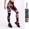 Image of Qickitout 12% Spandex Fashion Cartoon Ice Cream God Horse Skull Digital Printed Legging Womens Star Stretch Pants Shopping