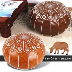 Home Decor Moroccan PU Leather Pouf Embroider Craft Ottoman Footstool Mediterranean Style Artificial Leather Unstuffed Cushion Shopping