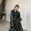 Image of Lautaro Long oversized leather trench coat for women long sleeve lapel loose fit Fall Stylish black women clothing streetwear Shopping