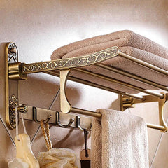 Aluminum Foldable Antique Brass Bath Towel Rack Active Bathroom Towel Holder Double Towel Shelf With Hooks Bathroom Accessories - Shopping