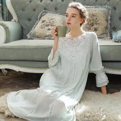 Women Sleepwear Princess Sleeping Skirt Long Sleeve Lace Dress French Court Cotton Retro Victorian Nightgown Elegant Romantic Shopping