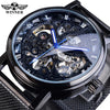 Image of Winner Transparent Golden Case Luxury Casual Design Brown Leather Strap Mens Watches Top Brand Luxury Mechanical Skeleton Watch Shopping