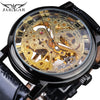 Image of Winner Transparent Golden Case Luxury Casual Design Brown Leather Strap Mens Watches Top Brand Luxury Mechanical Skeleton Watch Shopping