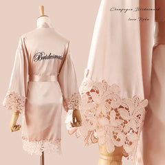 Summer Lace Sleepwear Bride&Bridemaid Wedding Robe Gown Solid Embroidery Kimono Bathrobe Women Casual Home Night Dress M L Xl Shopping