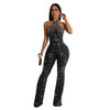 Image of Wear Solid Color Rhinestone Sleeveless Halter Trousers Jumpsuit Shopping