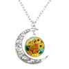 Image of Van Gogh Starry Night Painting Moon Necklace Glass Round Shopping