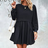 Image of Women's Clothing Temperament Long Sleeve Contrast Color Jumpsuit Skirt Shopping