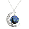 Image of Van Gogh Starry Night Painting Moon Necklace Glass Round Shopping