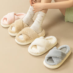 Fashion Cross Fluffy Slippers Women