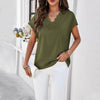 Image of Women's Solid Color And V-neck Short-sleeved Shirt Shopping