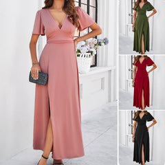 Women's Solid Color Elegant Slim V-neck Dress