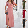 Image of Women's Solid Color Elegant Slim V-neck Dress Shopping