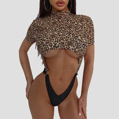 Leopard Print Color Matching Sexy Backless Siamese Bikini Shopping