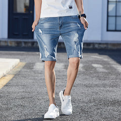 Men's Loose Hole Denim Shorts Shopping