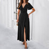 Image of Women's Solid Color Elegant Slim V-neck Dress Shopping