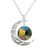 Image of Van Gogh Starry Night Painting Moon Necklace Glass Round Shopping