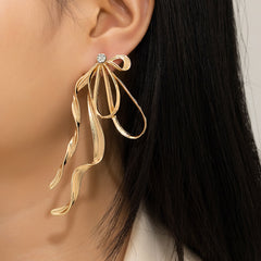 Irregular Large Bow Earrings For Women Tassel Streamer Shopping