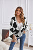 Image of V-neck Rhombus Plaid Patchwork Knitting Cardigan Coat For Women Shopping