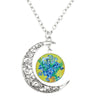 Image of Van Gogh Starry Night Painting Moon Necklace Glass Round Shopping