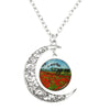 Image of Van Gogh Starry Night Painting Moon Necklace Glass Round Shopping