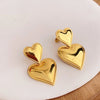 Image of 18K Gold Stainless Steel Heart-shaped Gold And Silver Color Matching Earrings Shopping