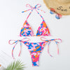 Image of Ladies Split Contrast Color Sexy Lacing Triangle Bikini Shopping