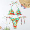 Image of Ladies Split Contrast Color Sexy Lacing Triangle Bikini Shopping