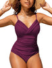 Image of Swimsuit Solid Color Hard Bag Cross Multi-color Pleated Belly Covering Sexy Shopping