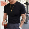 Image of Men's Summer Sports Fitness Casual Round Neck Stretch Crew Neck Short Sleeve Shopping