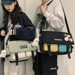 Tooling Korean Style Contrast Color Student Shoulder Bag Japanese-style Retro Color Matching Shopping