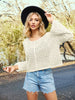 Image of Women's Bell Sleeve Loose Round Neck Hollow-out Top Shopping