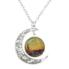 Image of Van Gogh Starry Night Painting Moon Necklace Glass Round Shopping